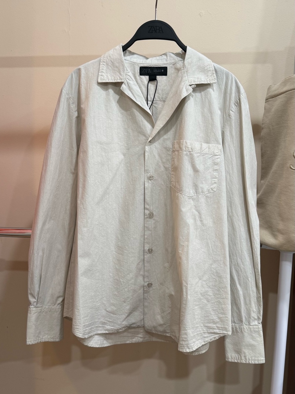 Zara Men's Light Cream Button-Down Overshirt